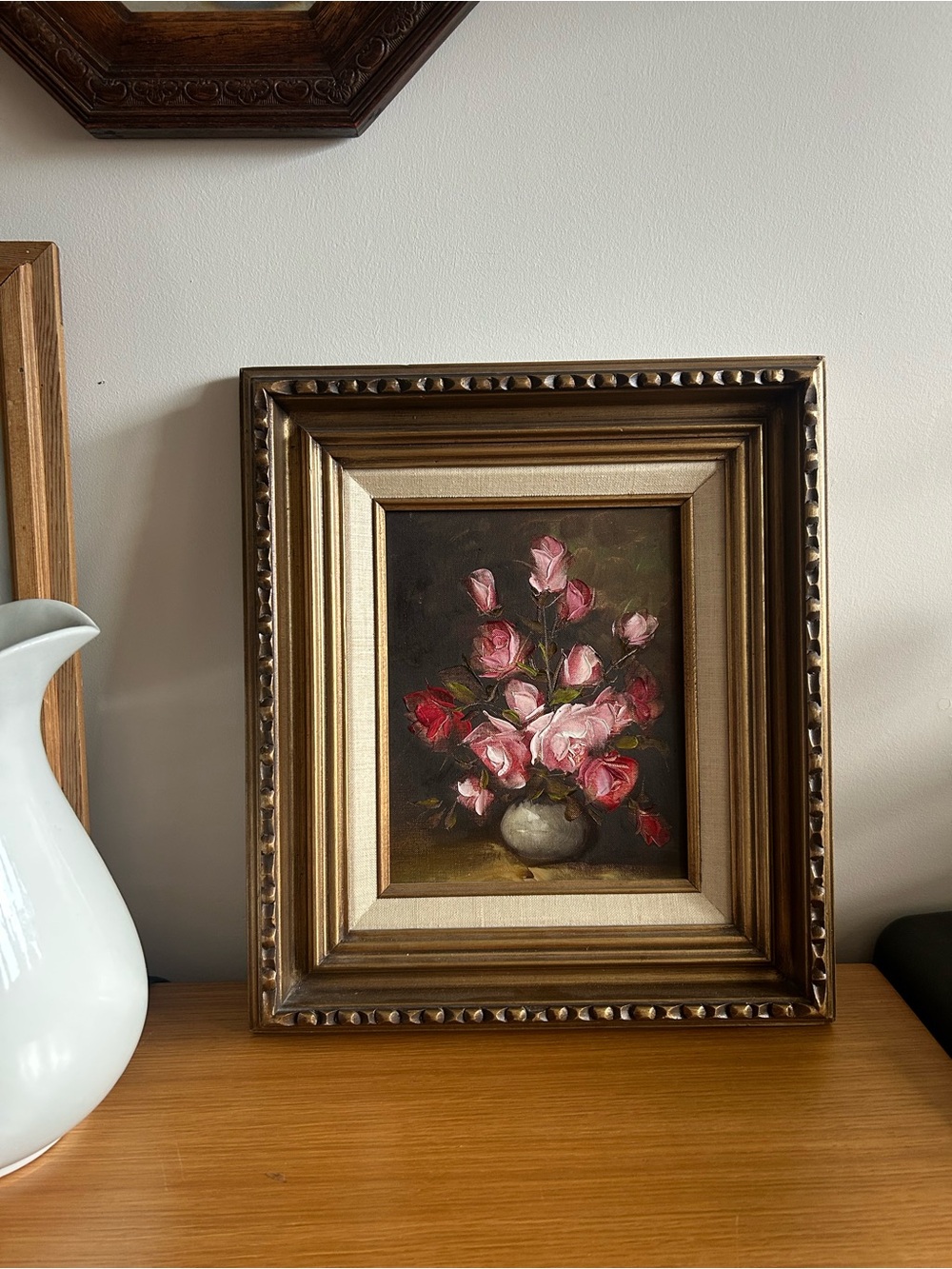 Vintage Original Wood Framed Floral Oil Painting